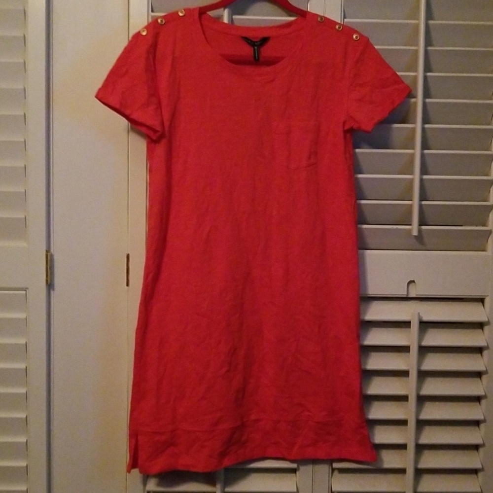 NWT Coral/red t-shirt dress w/ gold button detail